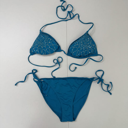 Y2K vintage bikini matching set sequin embroidered halter string bow tie boho