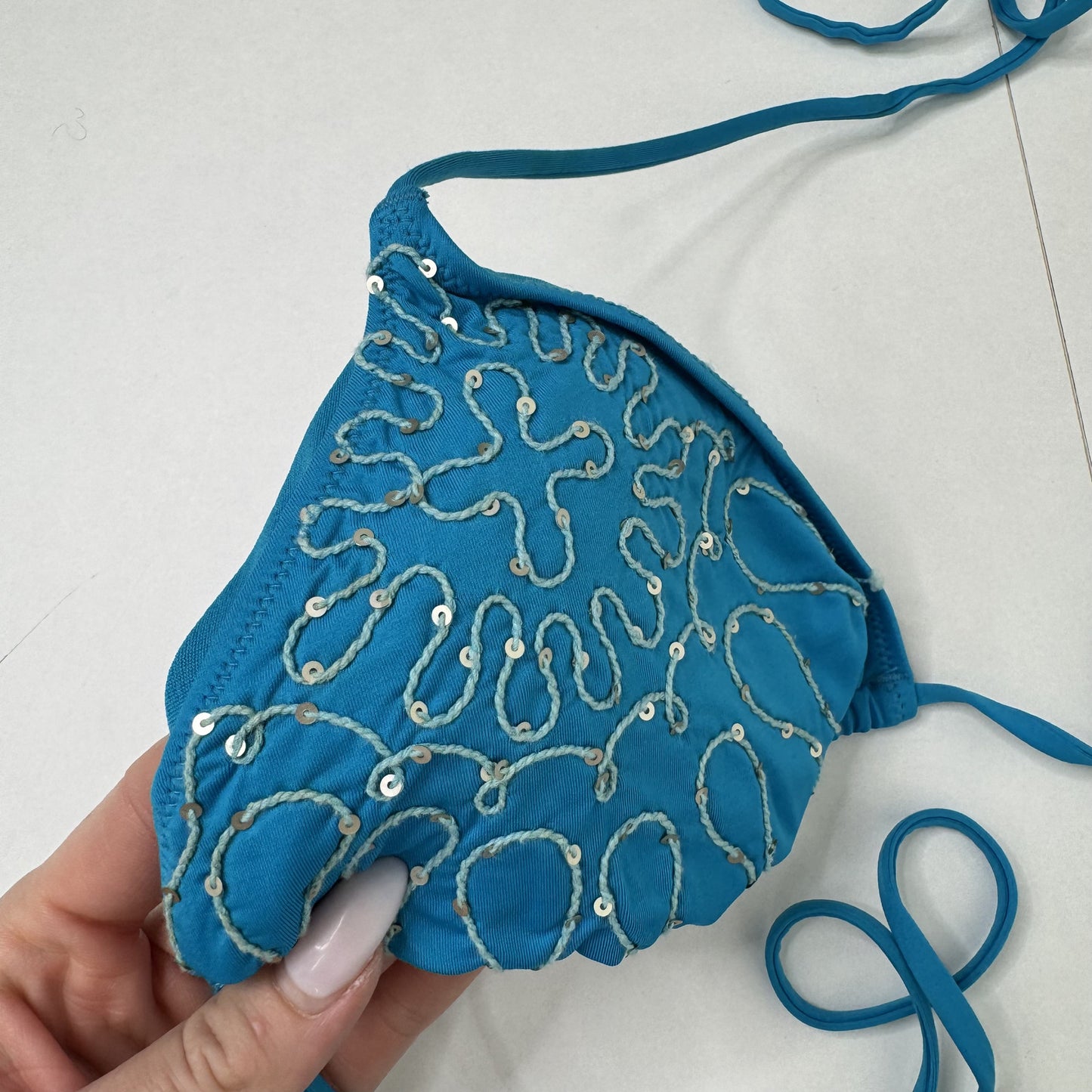 Y2K vintage bikini matching set sequin embroidered halter string bow tie boho