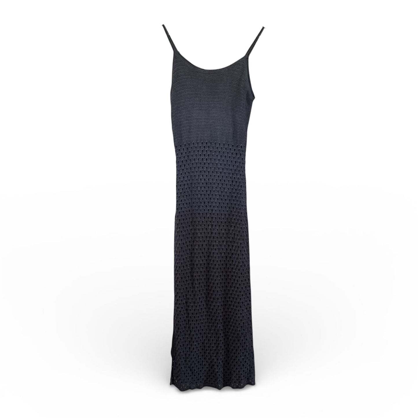 Y2K vintage crochet maxi dress dark grey double lined round neckline summer