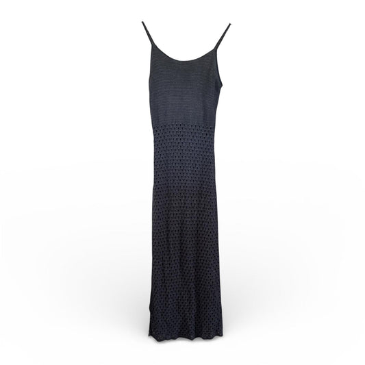 Y2K vintage crochet maxi dress dark grey double lined round neckline summer