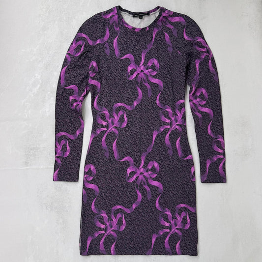 Christopher Kane 3/4 sleeve mini bodycon dress bow purple pattern round neck