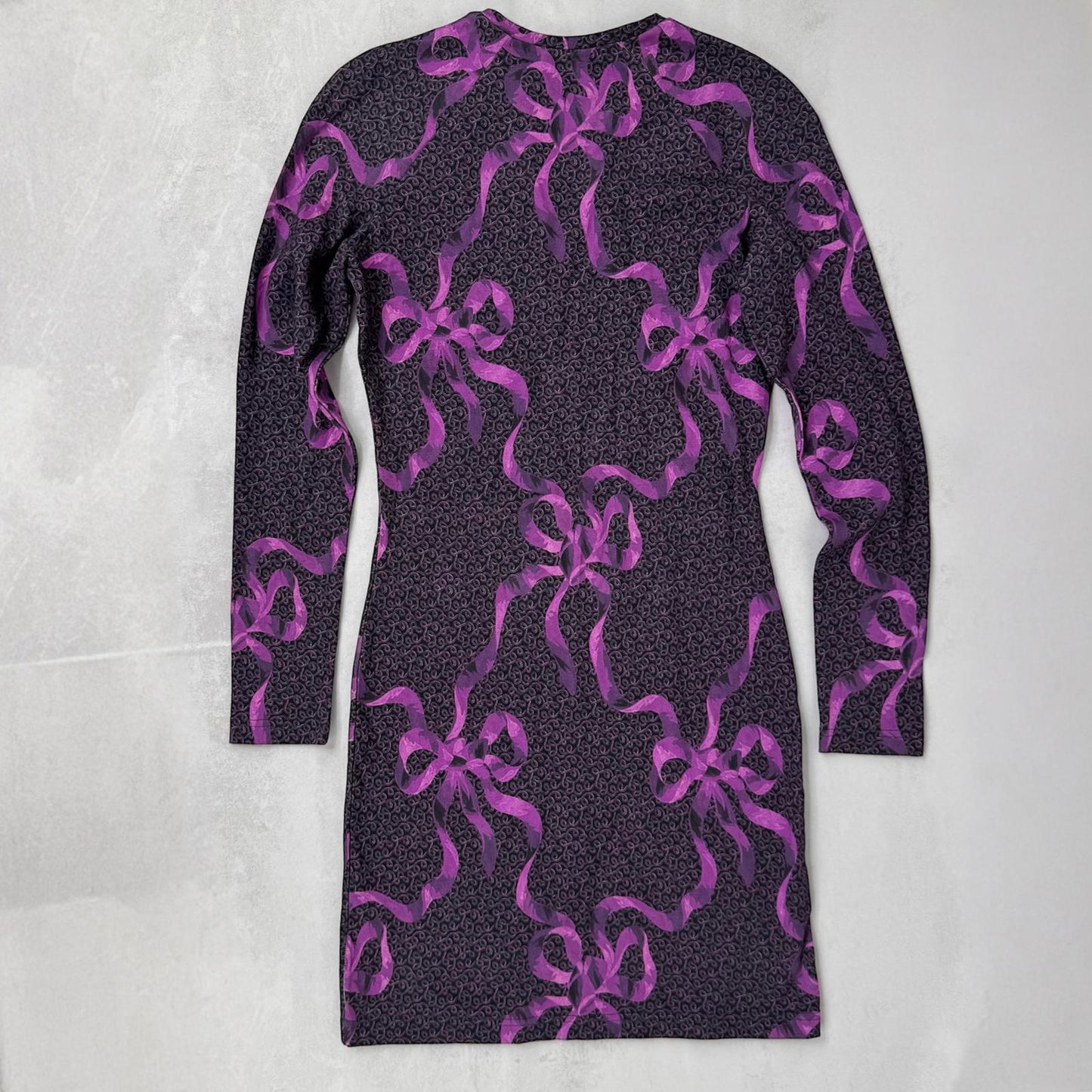 Christopher Kane 3/4 sleeve mini bodycon dress bow purple pattern round neck