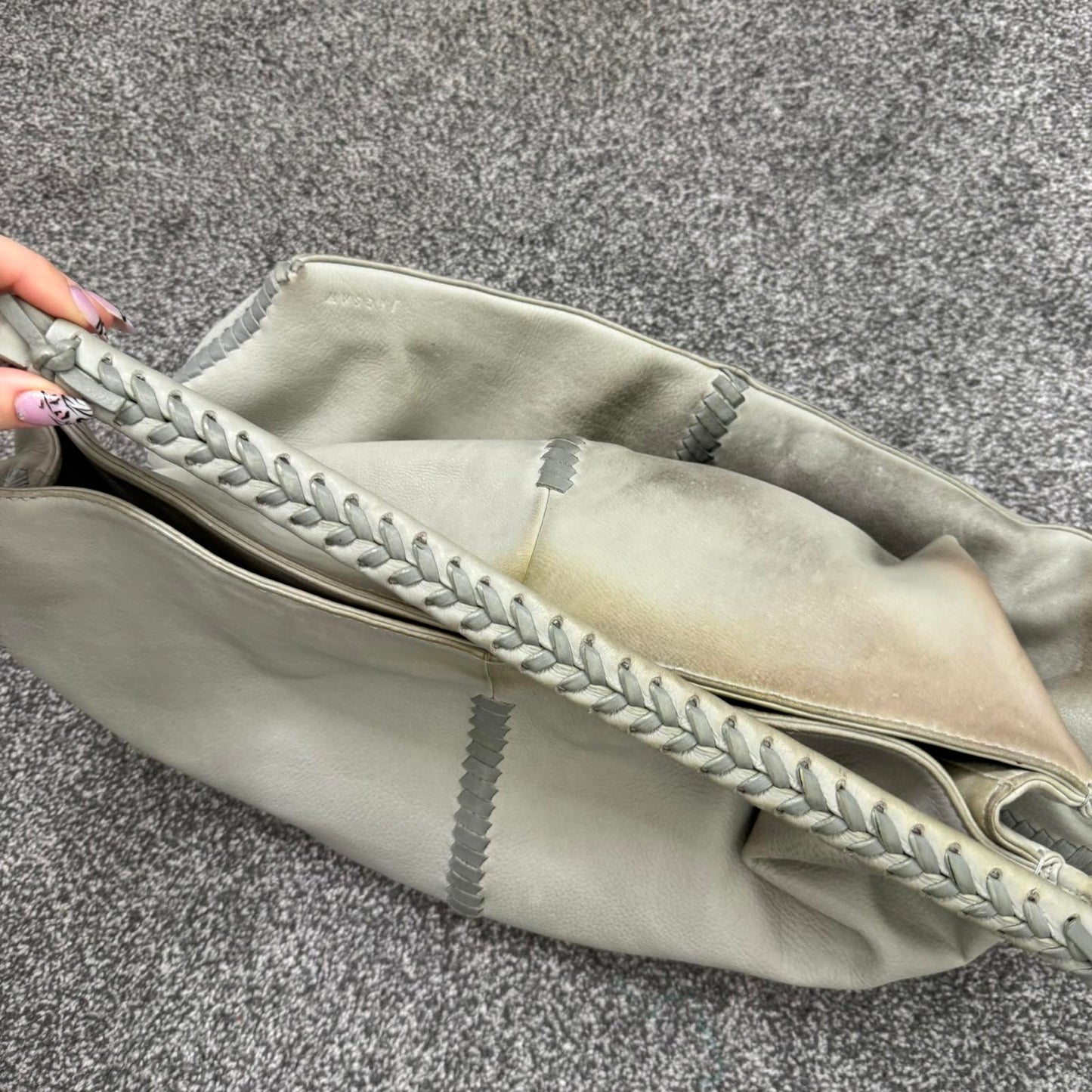 Y2K vintage Jigsaw genuine leather slouchy hobo shoulder bag braided large grey