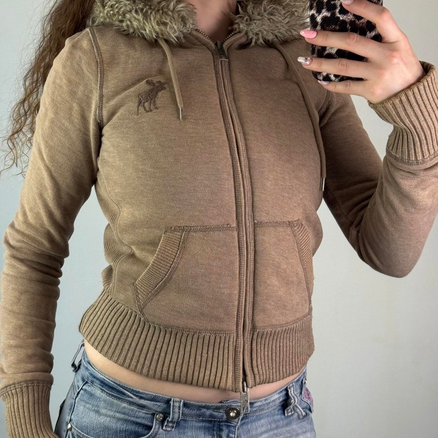 Y2K vintage Abercrombie & Fitch zip up hoodie faux fur lined trim mcbling