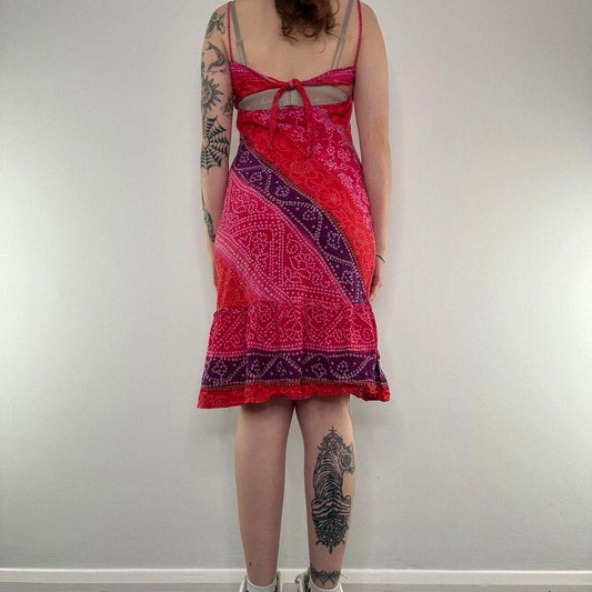 Y2K vintage flower summer bow pattern floral midi dress square neckline