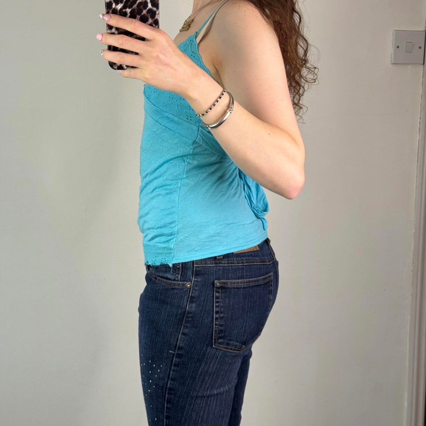 Y2K vintage Bay cami top tie back bow rhinestone v neck scallop hem