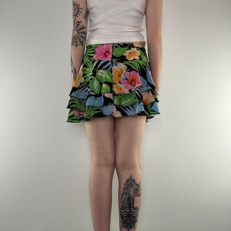 Y2K hibiscus floral frilly mini skirt