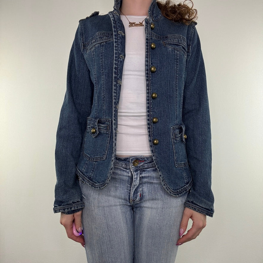 Y2K vintage denim military jacket button up