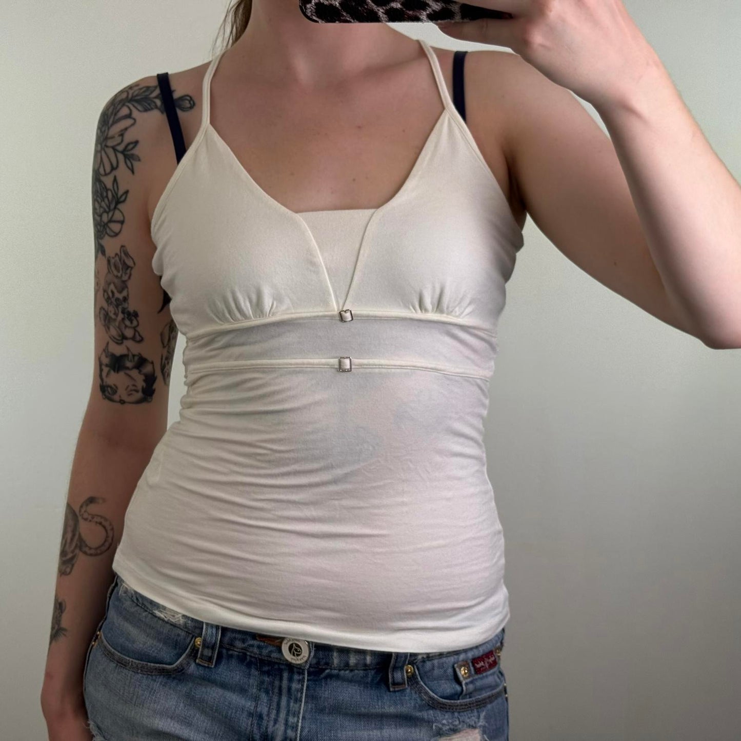 Y2K vintage Mexx cami top ruched buckle racer back strappy stretchy basic