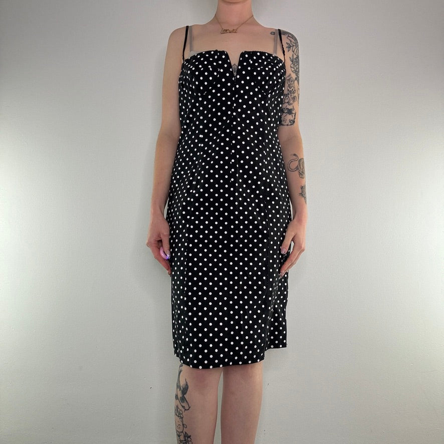 Y2K spotty zip up bust cups midi dress