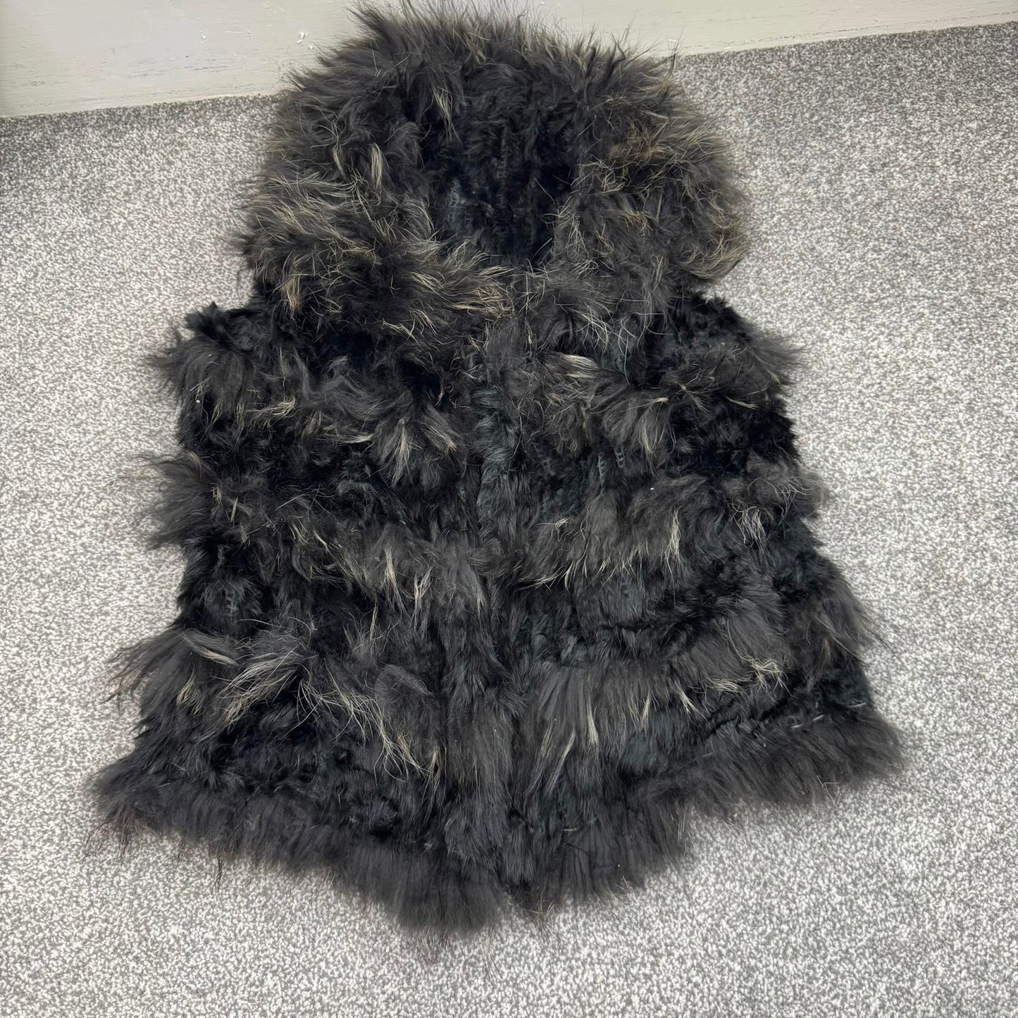 Y2K vintage marmotte/ rabbit lapin fur gilet jacket sleeveless black grey