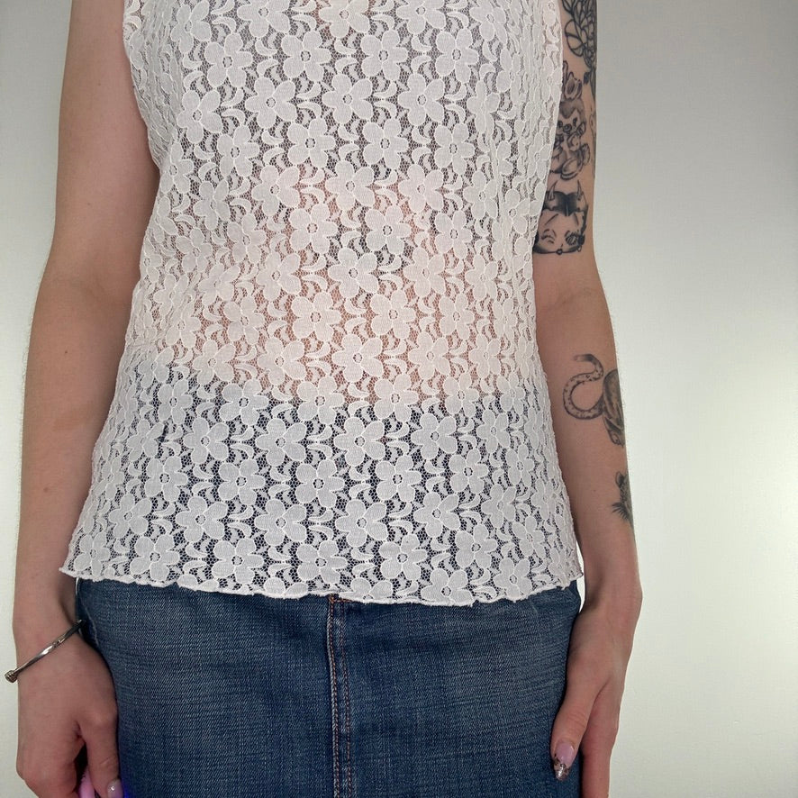 Y2K vintage floral lace vest tank top