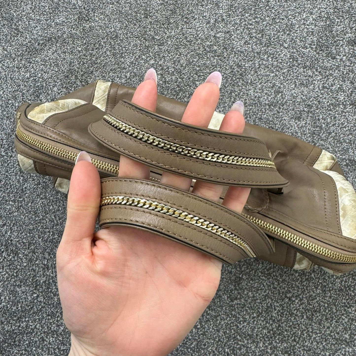 Y2K vintage L.A.M.B. Gwen Stefani large handbag genuine leather brown cream