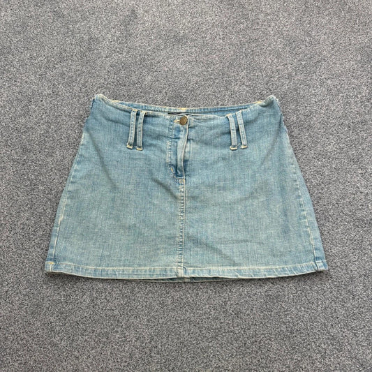 Y2K vintage Jane Norman faded denim mid rise mini skirt light blue wash