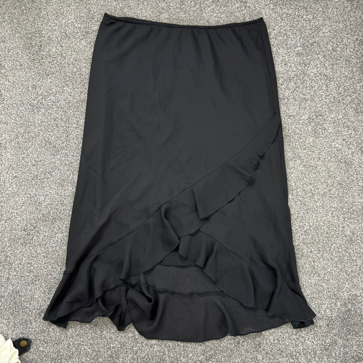 Y2K vintage low rise frilly ruffle midi skirt stretchy double sheer overlay