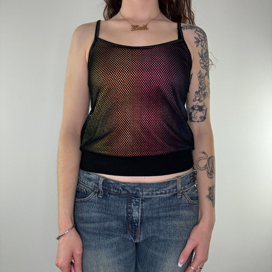 Y2K Bay rave rainbow netted cami top