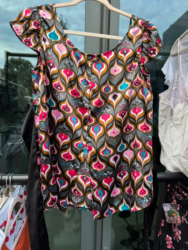 Vintage Y2K 2000s satin babydoll top graphic print