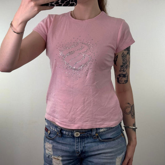 Y2K vintage Rocawear short sleeve top rhinestone baby pink mcbling
