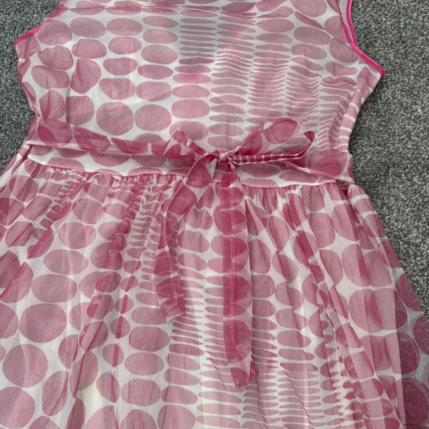 Vintage night dress polka dot frill mesh tiered bow pink white satin bow overlay
