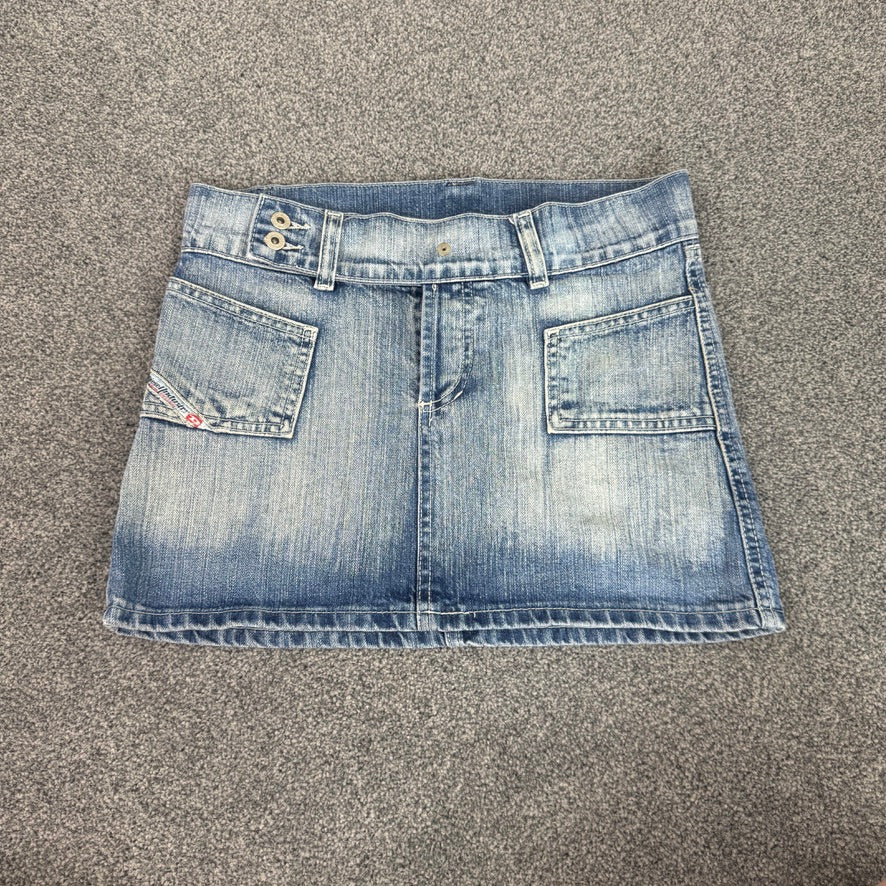 Y2K vintage Diesel mini skirt faded denim belted