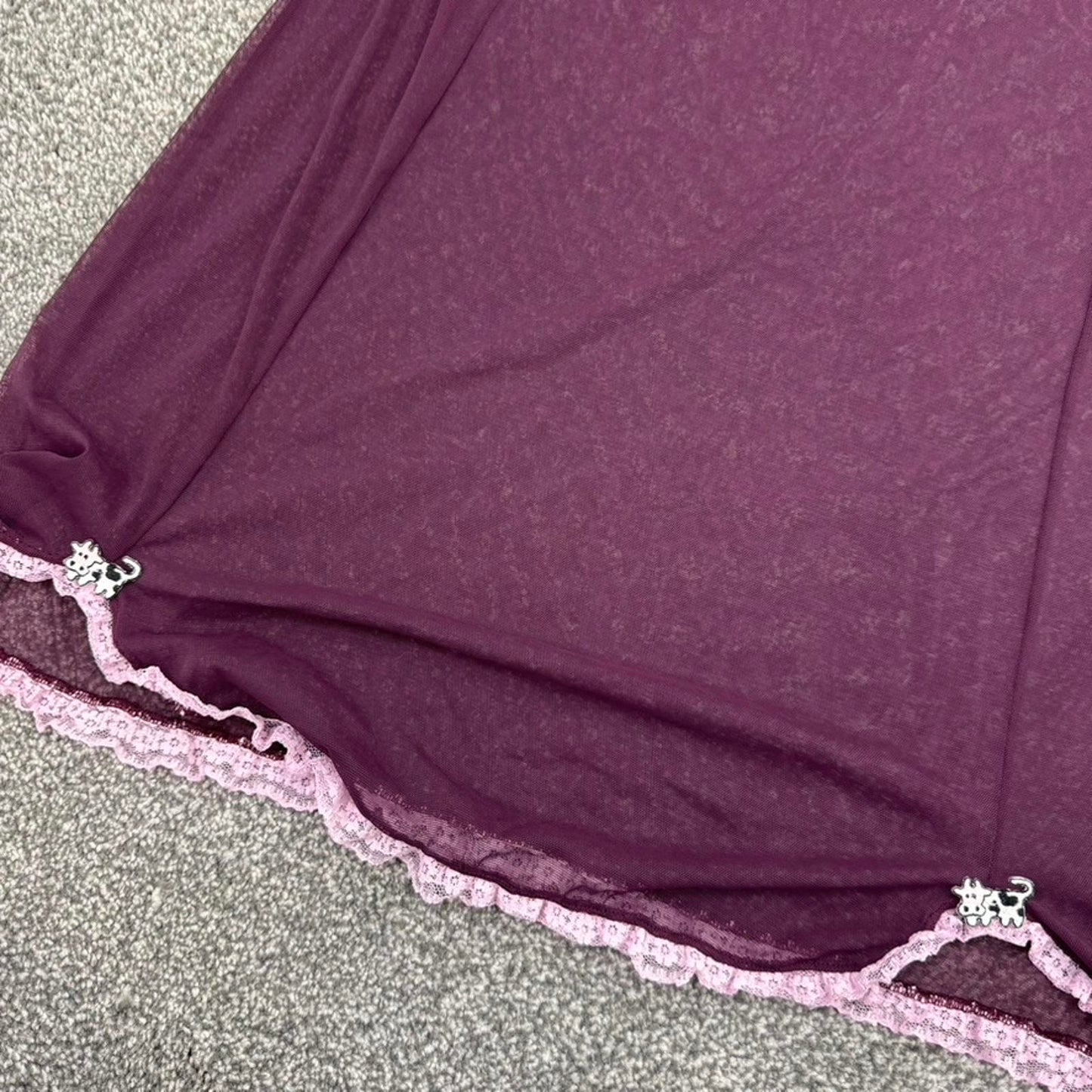 Y2K vintage Dolce & Gabbana mesh chemise night dress sheer purple frill bow