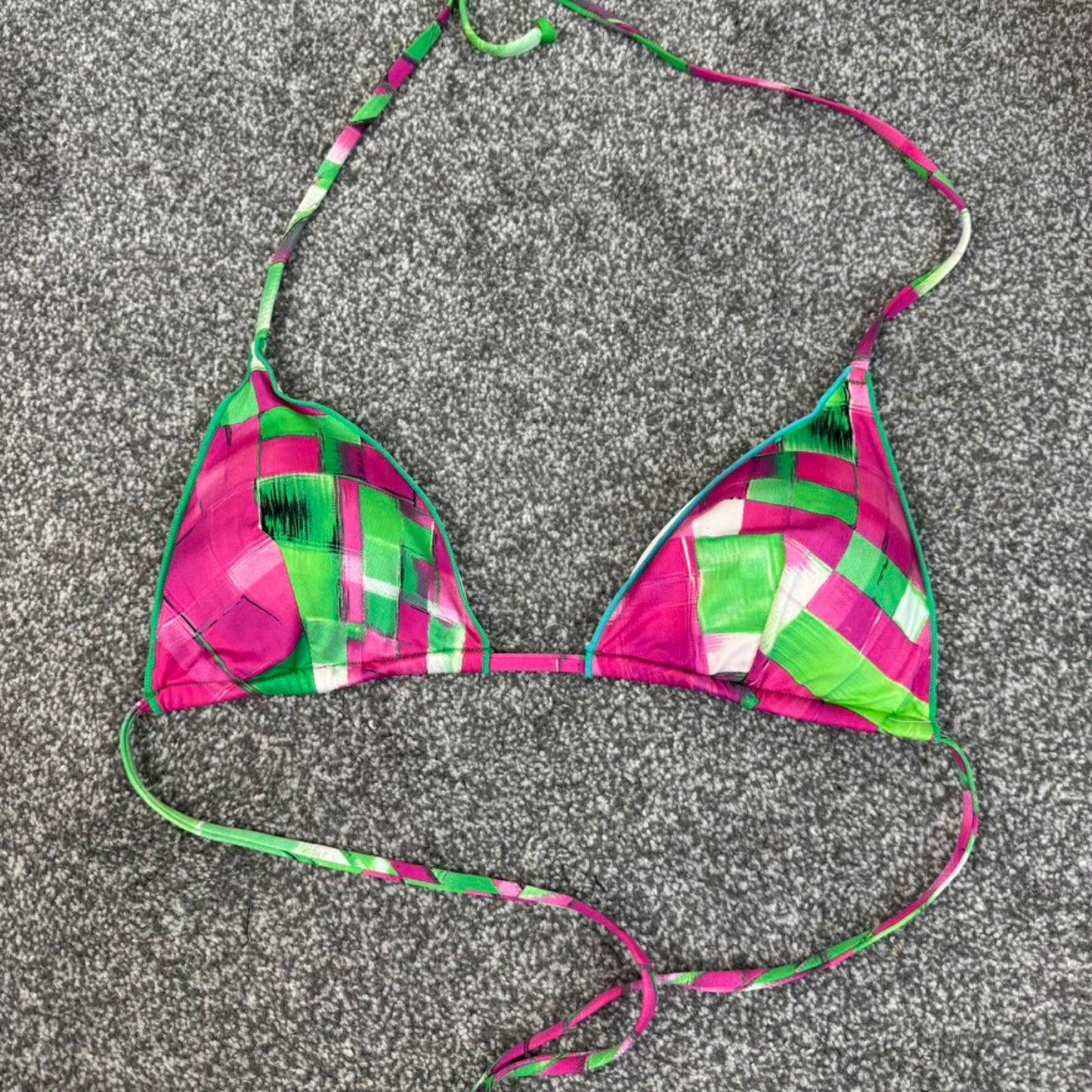 Y2K vintage halter neck abstract graphic print bikini top padding