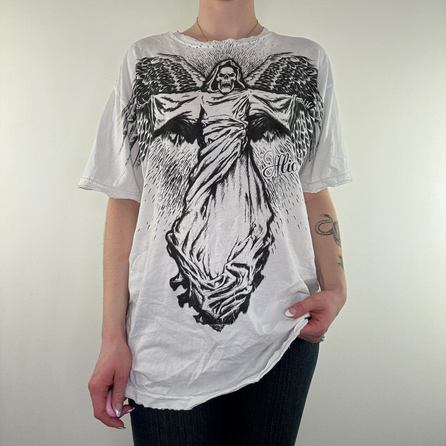 Y2K vintage Affliction graphic print white t shirt top