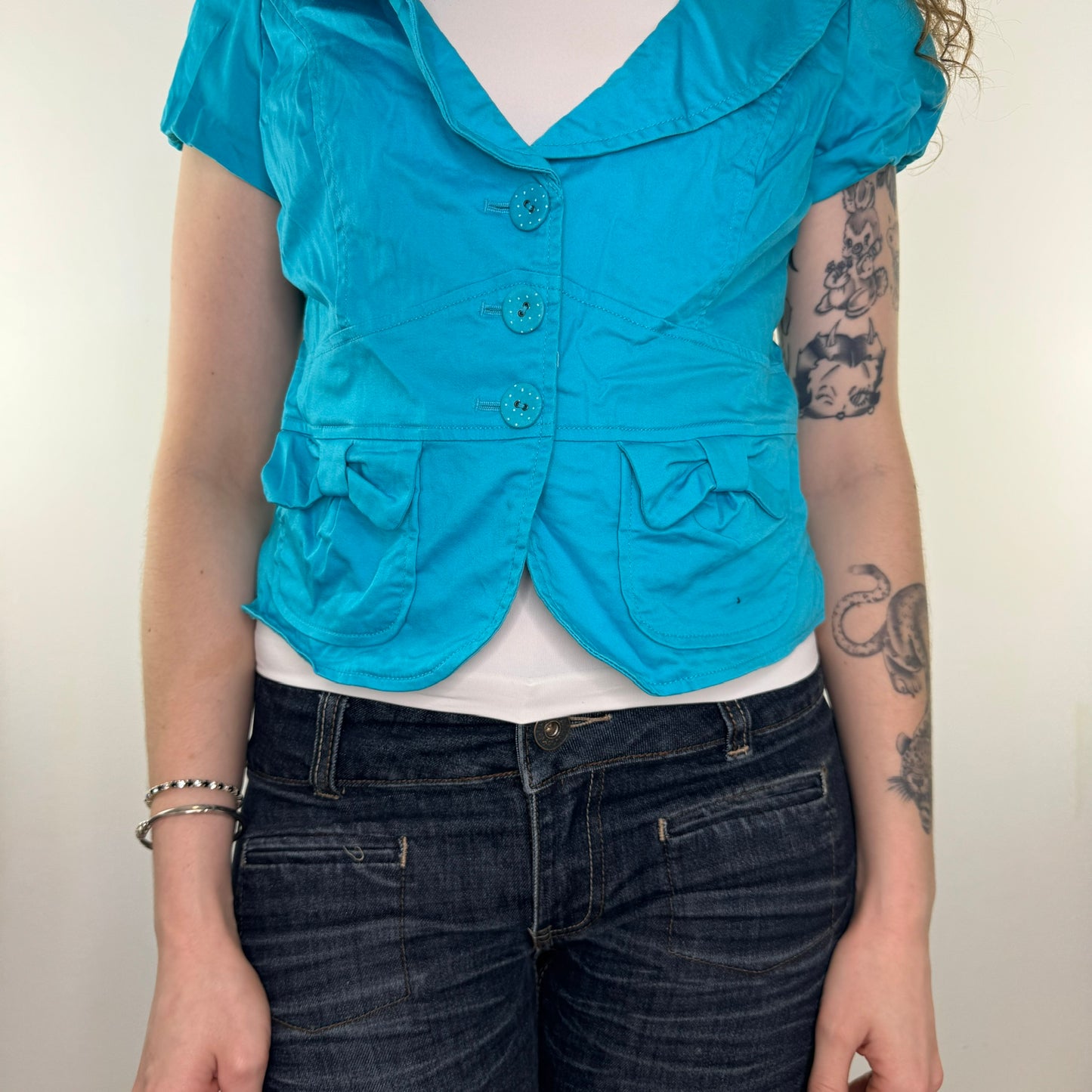 Y2K vintage short sleeve bow blazer