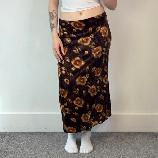 Y2K vintage floral velvet stretchy maxi skirt cottage core