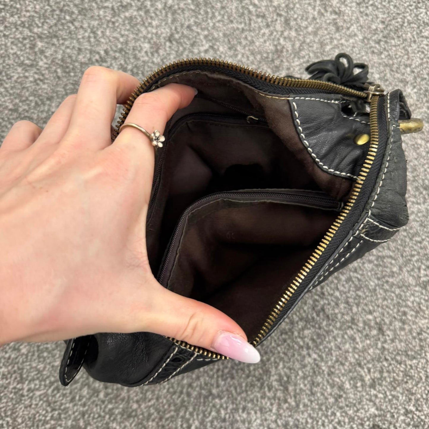 Y2K vintage genuine leather shoulder bag butter soft fringe charm hobo slouchy