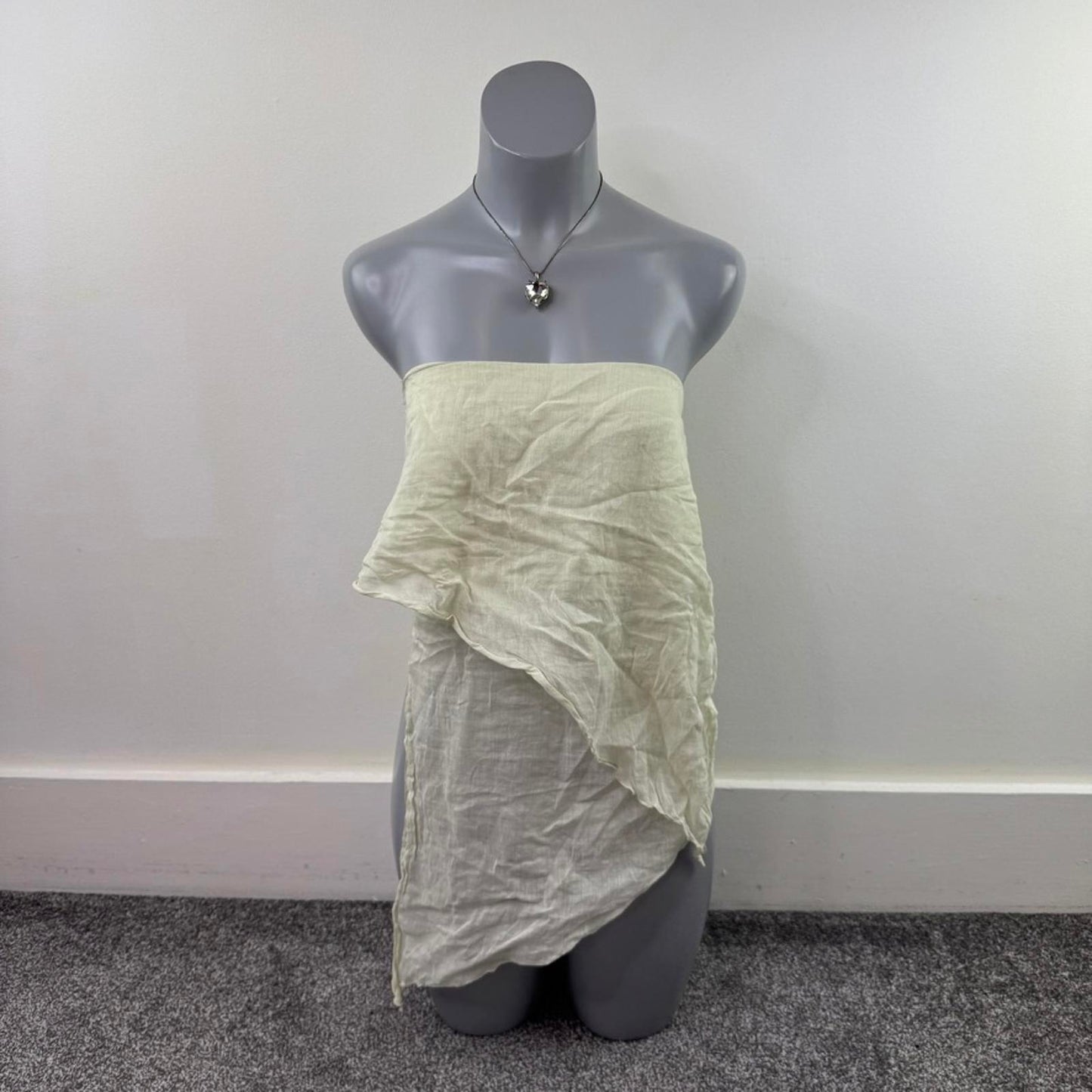 Y2K vintage layered strapless bandeau top bow cotton pale yellow asymmetrical