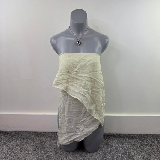 Y2K vintage layered strapless bandeau top bow cotton pale yellow asymmetrical