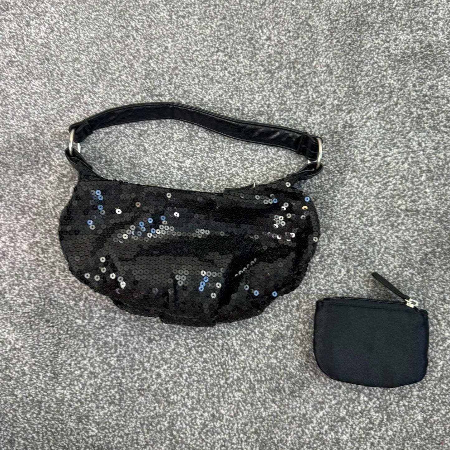 Y2K vintage mini shoulder bag sequin embellished with patching coin pouch purse