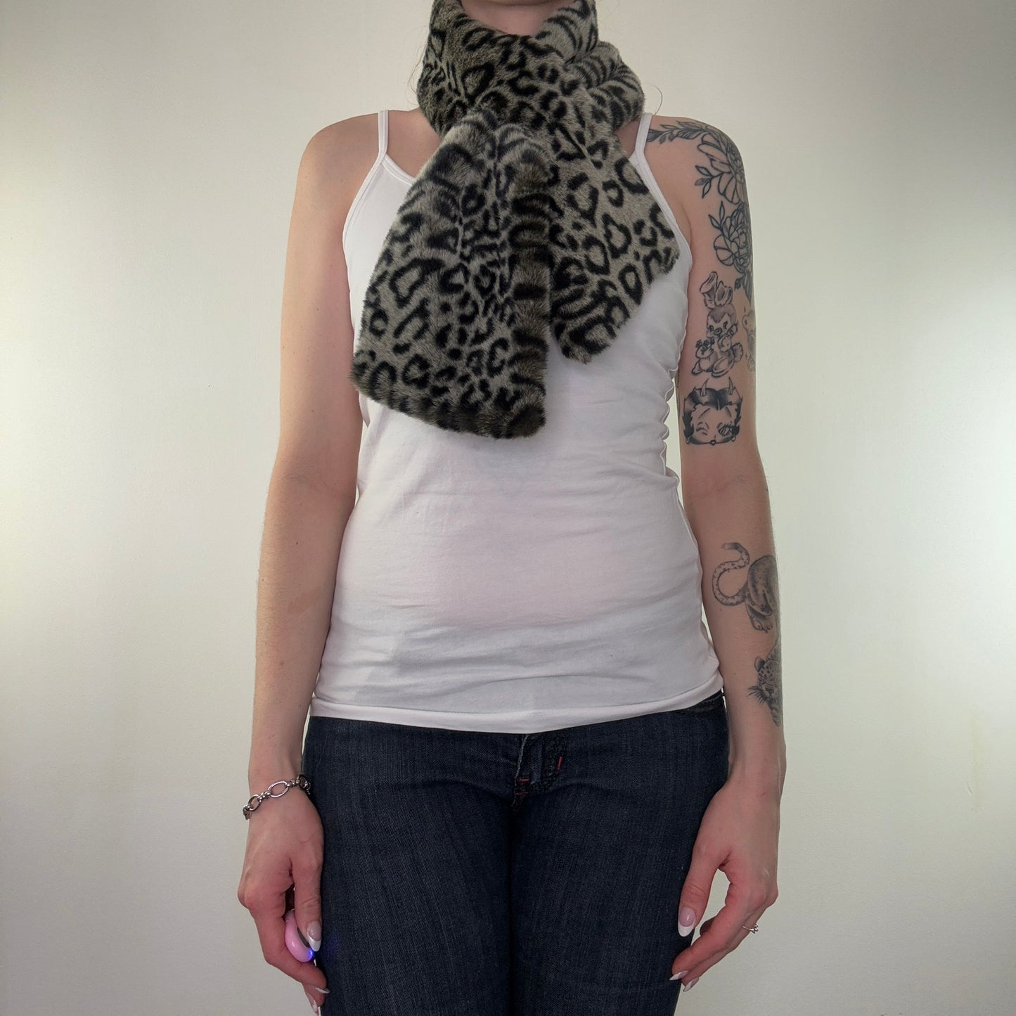 Y2K leopard print faux fur scarf short mini keyhole