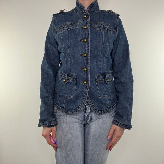 Y2K vintage denim military jacket button up