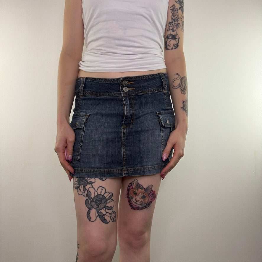 Y2K vintage cargo faded denim mini skirt