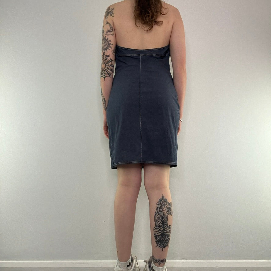 Y2K stretchy denim style halter neck midi dress