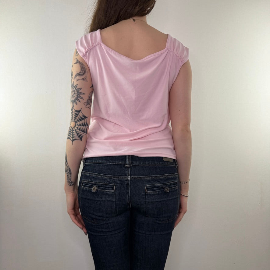 Y2K vintage slinky pink tie bow bust top