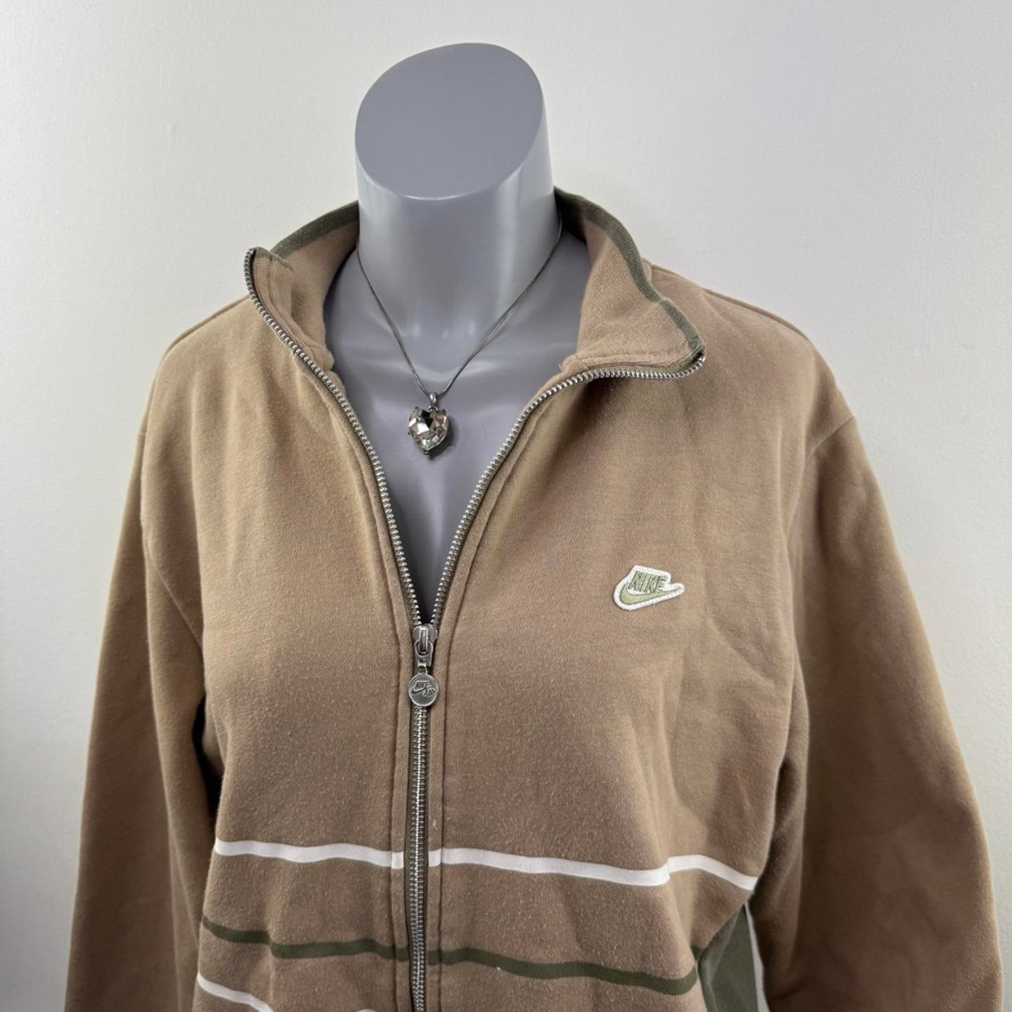 Y2K vintage Nike zip up jumper stripe high neck beige khaki stripy silver