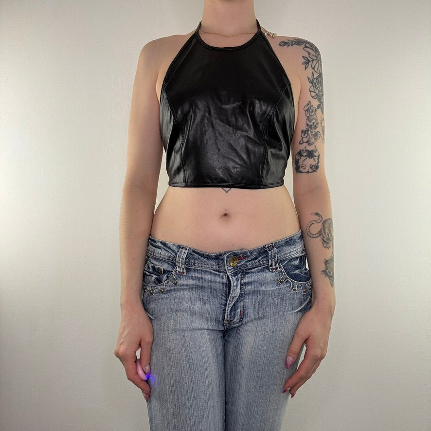 Y2K vintage Morgan De Toi faux leather halter neck top crop