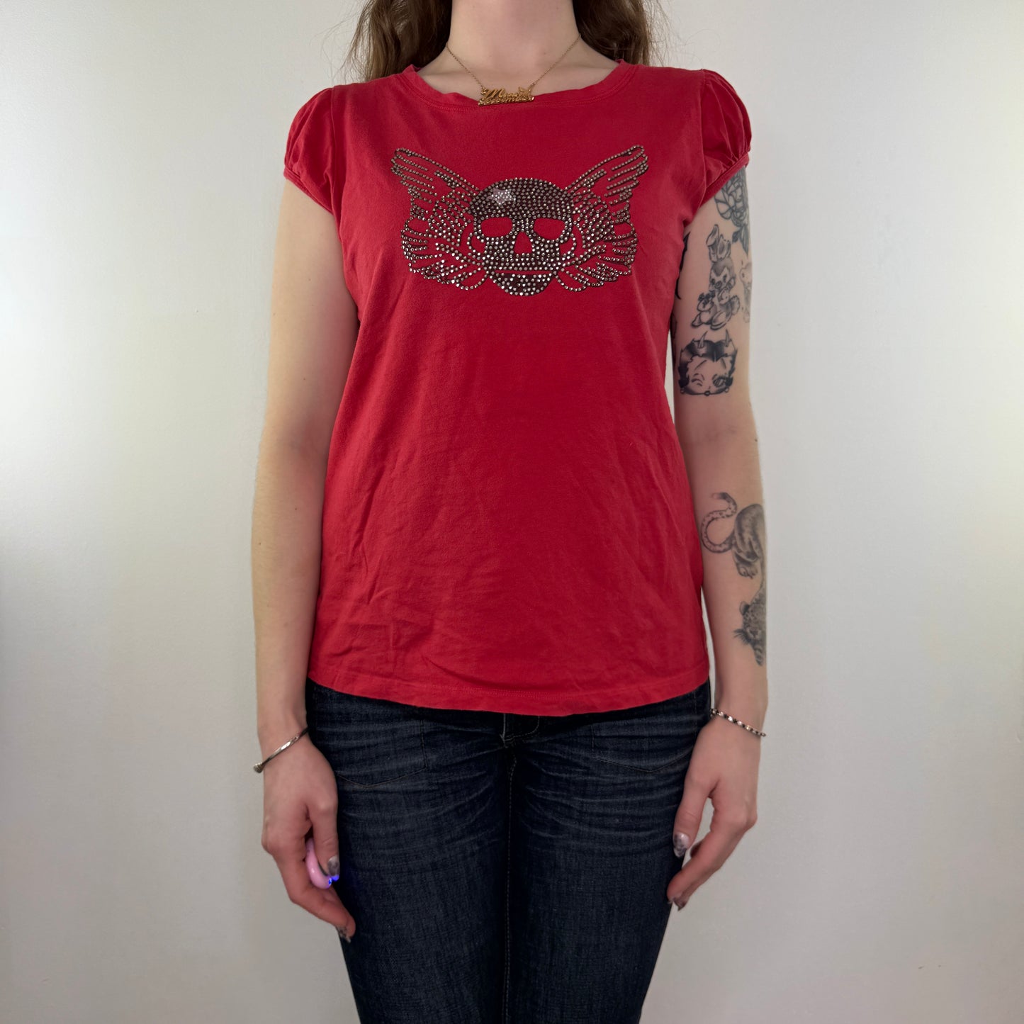 Y2K vintage rhinestone skull t shirt top