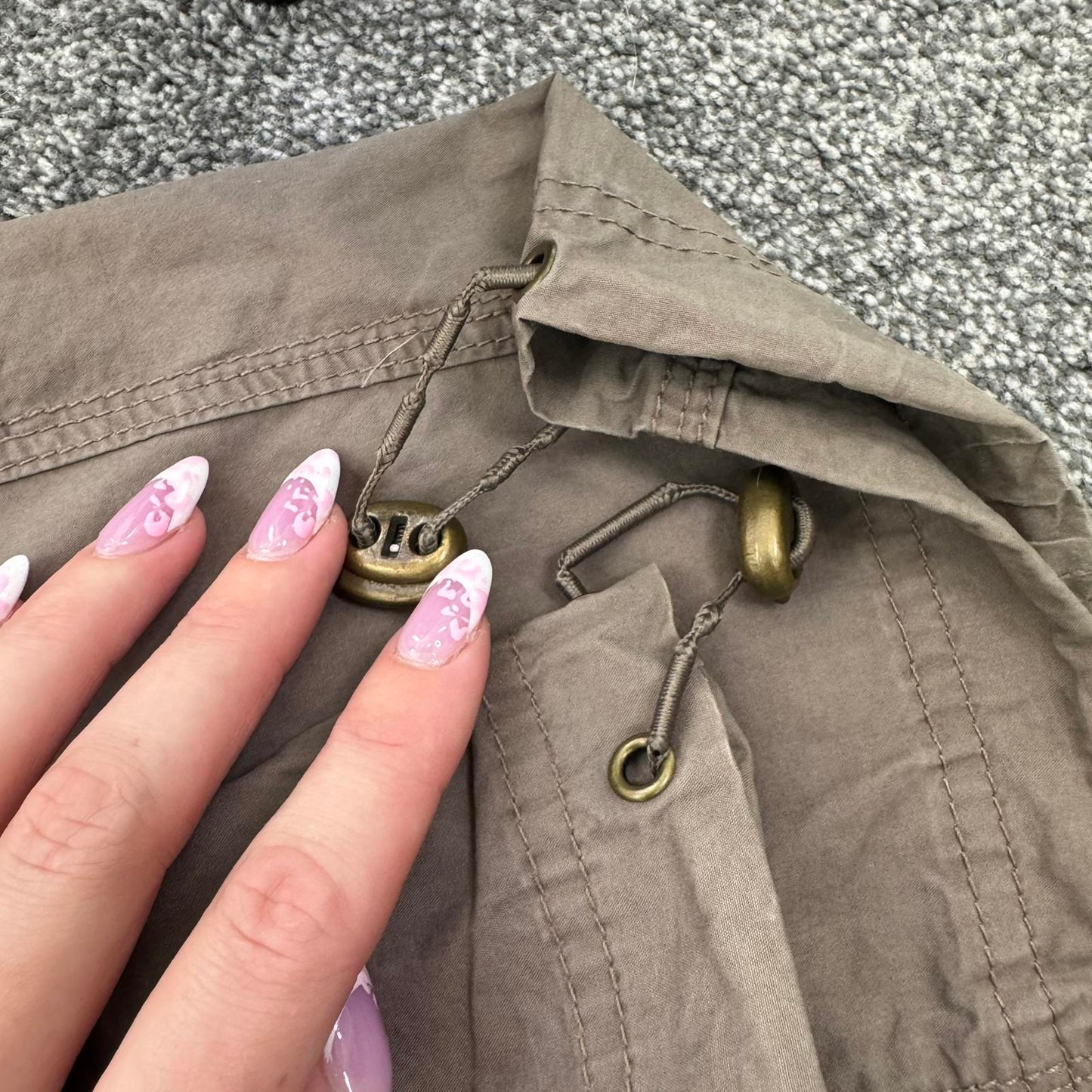 Y2K vintage mid rise baggy cargo trousers bow pockets utility studded grommets