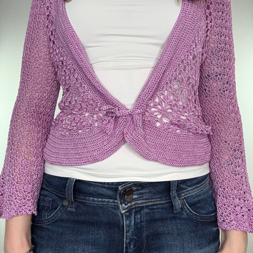 Y2K flare sleeve crochet cardigan