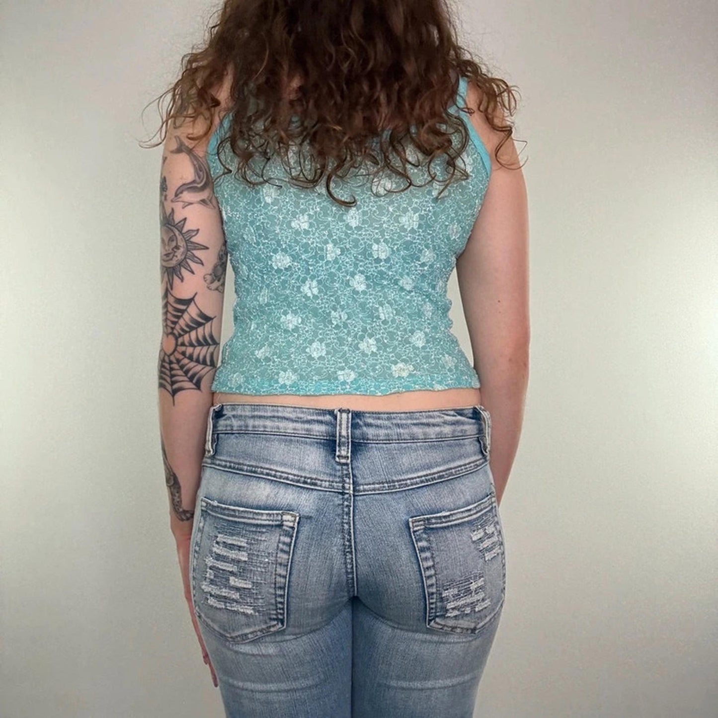Y2K vintage floral mesh cami top sheer cropped strappy