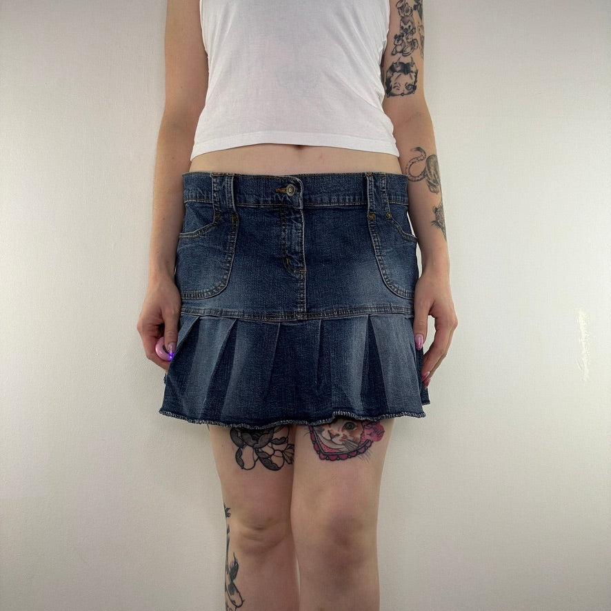 Y2K vintage low rise skirt mini denim half pleated faded stretchy cargo short