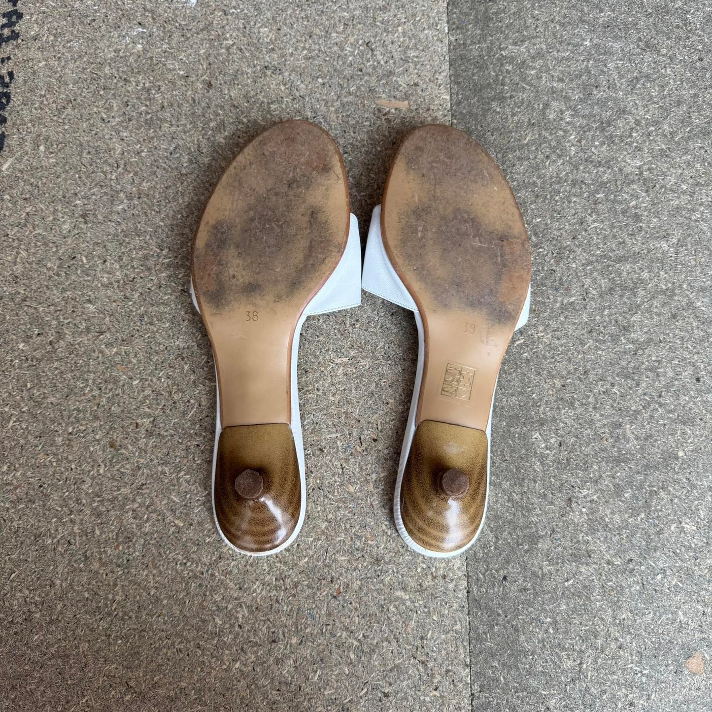 Y2K vintage genuine leather kitten wooden heel mule sandal slip on silver buckle