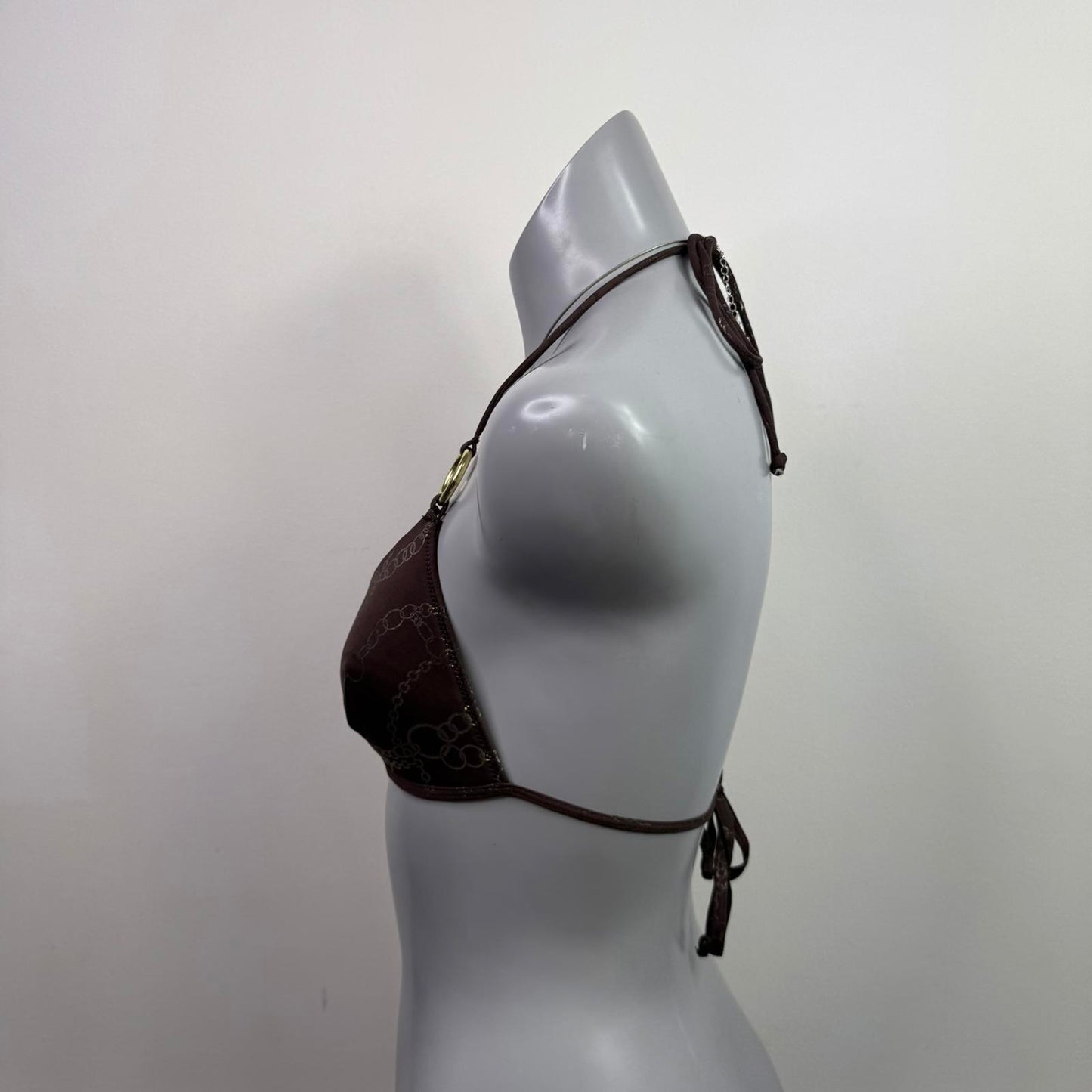 Y2K vintage halter neck bikini top o ring chain buckle pattern lightly padded