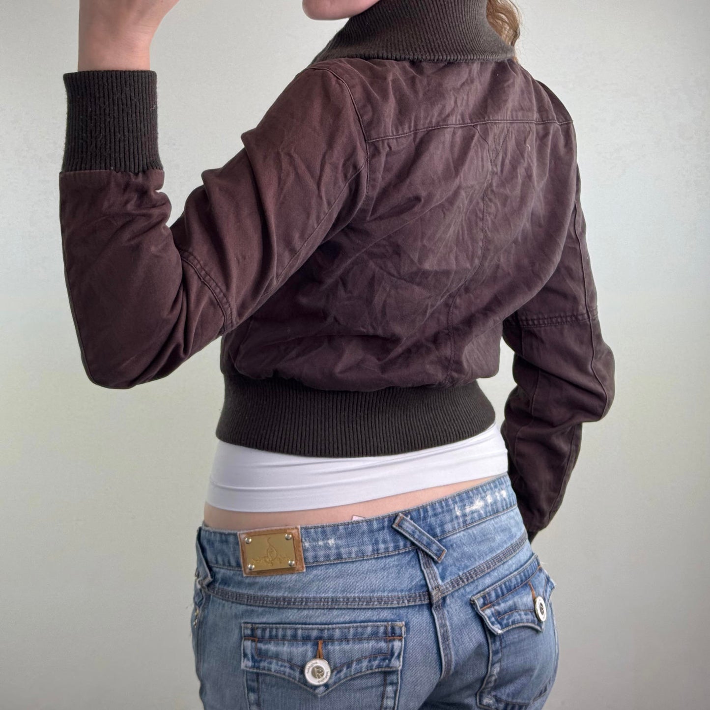 Y2K vintage zip up bomber jacket short length slight crop high roll neck crop