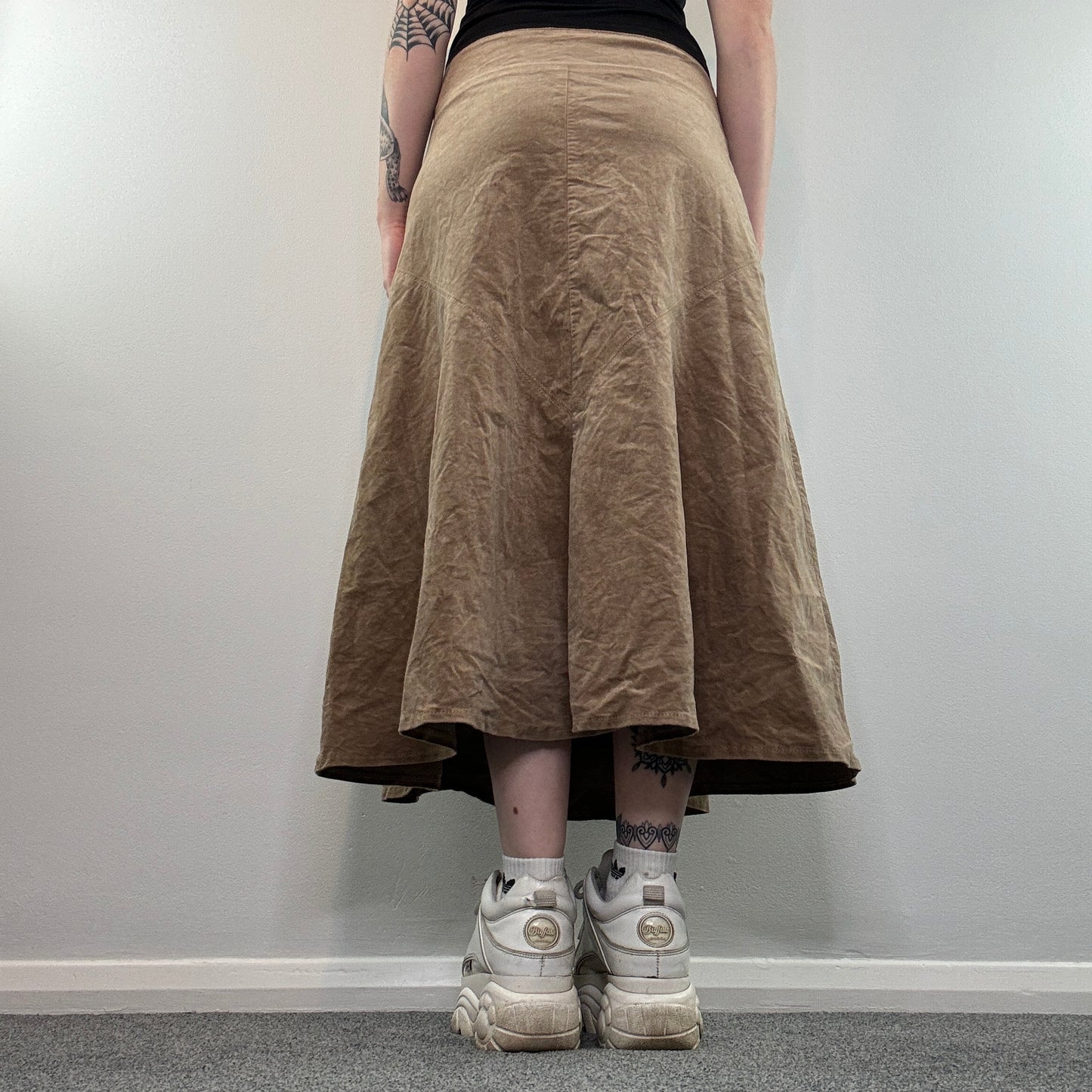 Y2K soft field dark tan maxi skirt