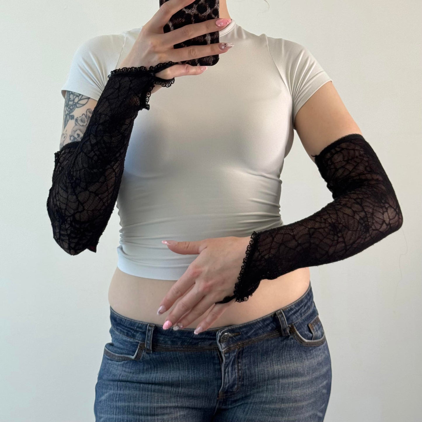 90s vintage Omen mesh spider web gloves goth full length